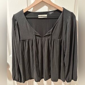 Lucky Brand Sandwash Tie Front Top- Medium, Charcoal grey